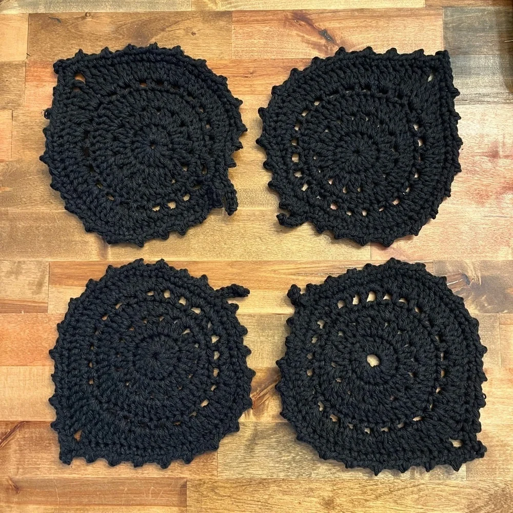Elegant Black Crochet Trivet Set